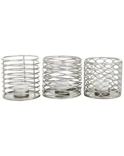Set Of 3 Silver Candle Holders Home