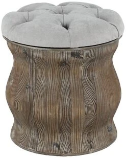 Rustic Round Light Wood Storage Stool Home