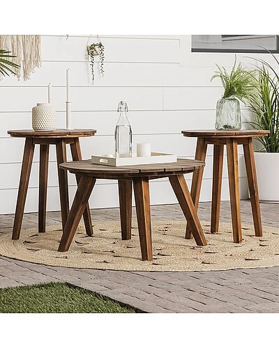 3pc Acacia Round Coffee Table And Side Tables Home 2 3pc Acacia Round Coffee Table And Side Tables Home - Image 2