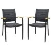 Portals Outdoor Black Aluminum Stacking Dining Chair With Teak Arms, Set Of 2 Home