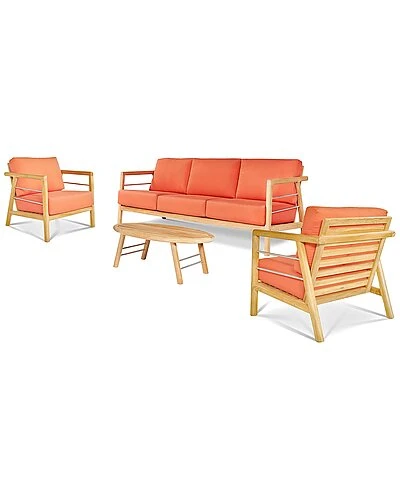 Daniele 4-Piece Teak Deep Seating Outdoor Sofa Set With Sunbrella Melon Cushions Home 1 Daniele 4-Piece Teak Deep Seating Outdoor Sofa Set With Sunbrella Melon Cushions Home
