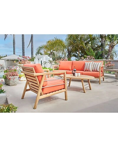 Daniele 4-Piece Teak Deep Seating Outdoor Sofa Set With Sunbrella Melon Cushions Home 2 Daniele 4-Piece Teak Deep Seating Outdoor Sofa Set With Sunbrella Melon Cushions Home - Image 2