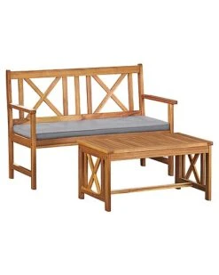 Alaterre Furniture Manchester Acacia Wood Double Seat Bench With Cushions & 16in Coffee Table, Set Of 2 Home