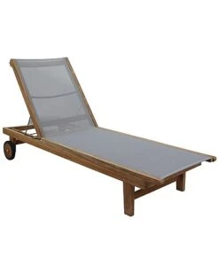 Deck Side Natural Teak Outdoor Sling Chaise Lounge Chair Home
