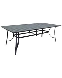 Santa Fe 84In X 42In Rectangle Aluminum Dining Table With Slat Top And Umbrella Hole Home
