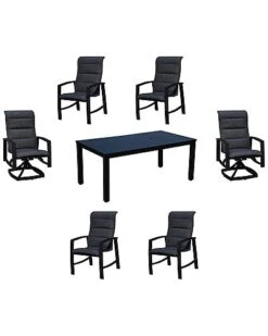 Eative Outdoor Products Courtyard Casual Santorini Black 7pc Mixed Dining Set 70in Rectangle Table Home