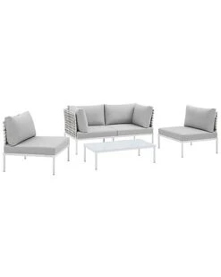 Harmony 4-Piece Sunbrella Basket Weave Outdoor Patio Seating Set Home