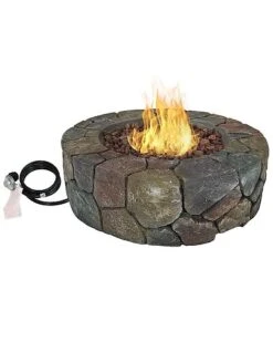 Cast Stone Outdoor Propane Gas Fire Pit With Cover & Lava Rocks Home