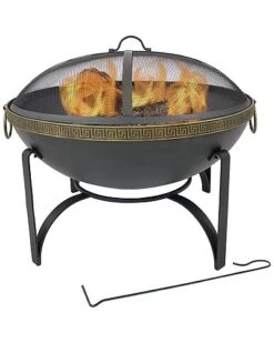 26in Fire Pit Steel Contemporary Design With Handles And Spark Screen Home