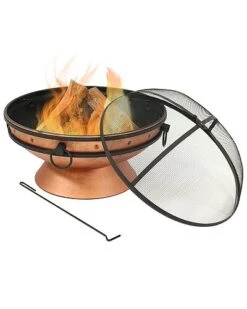 30in Fire Pit Steel With Copper Finish With Handles And Spark Screen Home