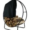 40in Tubular Steel Log Hoop And Cover Combo Fireplace Firewood Rack Home