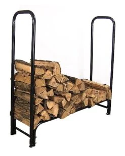 Log Rack 4' Black Steel Outdoor Firewood Stacker Storage Holder Home