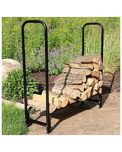 Log Rack 4' Black Steel Outdoor Firewood Stacker Storage Holder Home 2 Log Rack 4' Black Steel Outdoor Firewood Stacker Storage Holder Home - Image 2