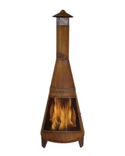 70in Chiminea Wood-Burning Fire Pit Steel With Oxidized Rustic Finish Home