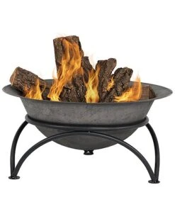 24in Fire Pit Bowl Cast Iron With Gray Finish Wood-Burning Firebowl Home