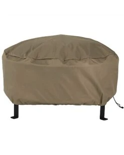 Fire Pit Cover Heavy-Duty Round Khaki Waterproof 300D Polyester Home