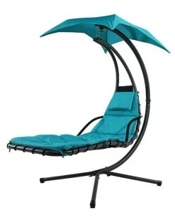 Teal Hanging Floating Chaise Lounger Swing Chair With Umbrella Home