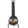 66in Chiminea Wood-Burning Fire Pit Steel Black Finish And Rain Cap Home