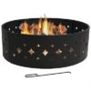 36in Wood-Burning Fire Ring Steel With Diamond Cut Out Design And Poker Home