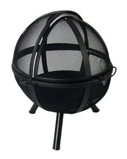 30in Fire Pit Black Steel Flaming Ball With Protective Cover And Poker Home