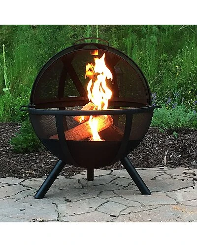 30in Fire Pit Black Steel Flaming Ball With Protective Cover And Poker Home 3 30in Fire Pit Black Steel Flaming Ball With Protective Cover And Poker Home - Image 3