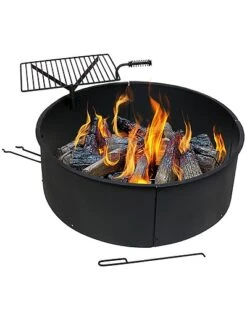 34in Wood Burning Fire Ring Steel With Rotating Coo Grate And Poker Home