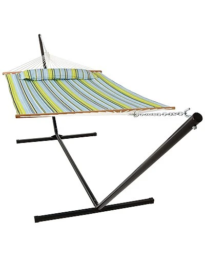 2-Person Quilted Spreader Bar Hammock With 15' Stand Home 1 2-Person Quilted Spreader Bar Hammock With 15' Stand Home