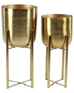 By Cosmopolitan Set Of 2 Gold Planters With Stands Home